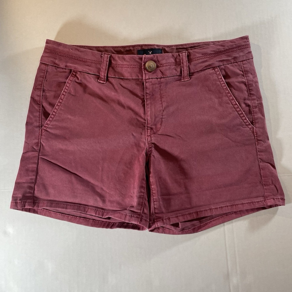 AE Women's Size 4‎ Low Rise Midi Shorts Red/Berry Stretch Chino Style
